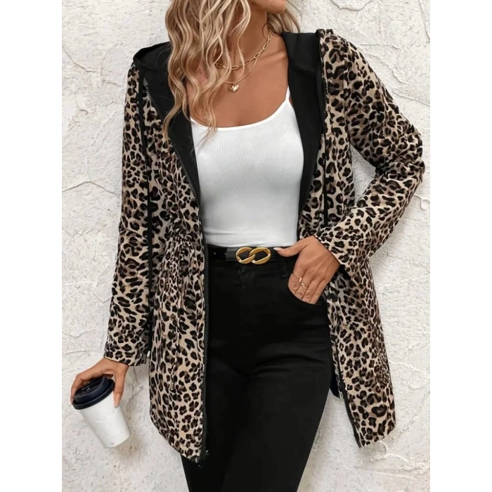 Kadın Uzun Kollu Kapşonlu çift Taraflı Cepli Bağcıklı Fermuarlı Viskon Iki Iplik Ceket