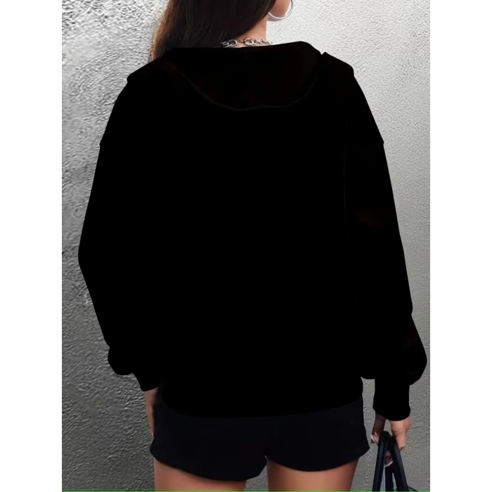 Kadın Uzun Kollu Kapşonlu Fermuarlı önden Cep Detaylı şardonlu Iki Iplik Ceket