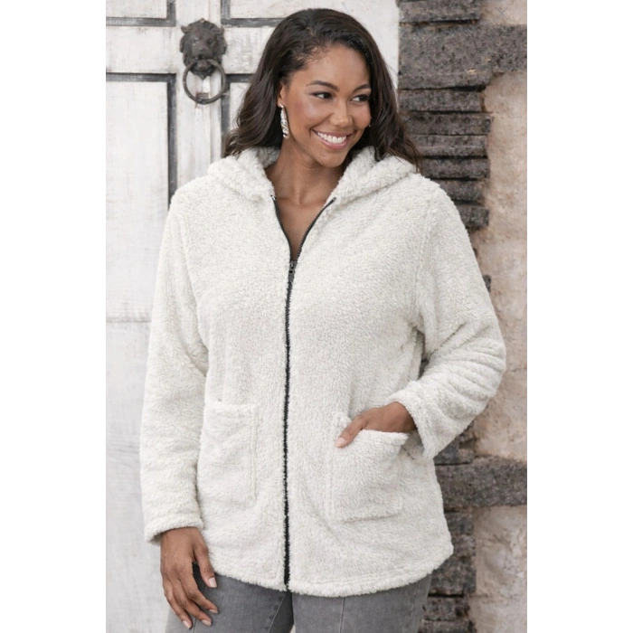 Kadın Uzun Kollu Kapşonlu önden Fermuarlı Cepli Welsoft Ceket