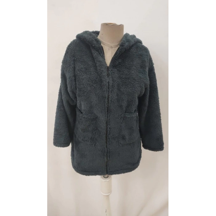 Kadın Uzun Kollu Kapşonlu önden Fermuarlı Cepli Welsoft Ceket