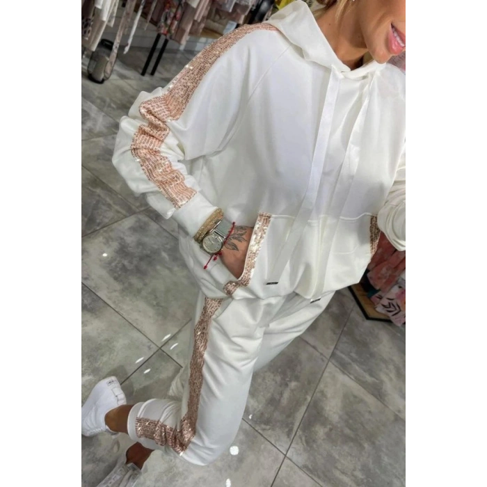 Kadın Uzun Kollu Kapşonlu Pulpayet Detay Viskon Iki Iplik Bluz Ve Pantolon Ikili Takım