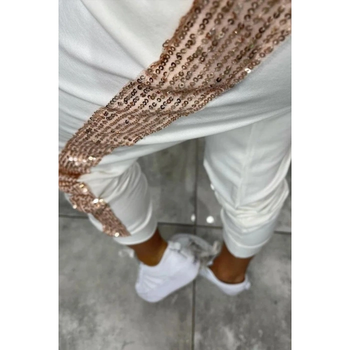 Kadın Uzun Kollu Kapşonlu Pulpayet Detay Viskon Iki Iplik Bluz Ve Pantolon Ikili Takım