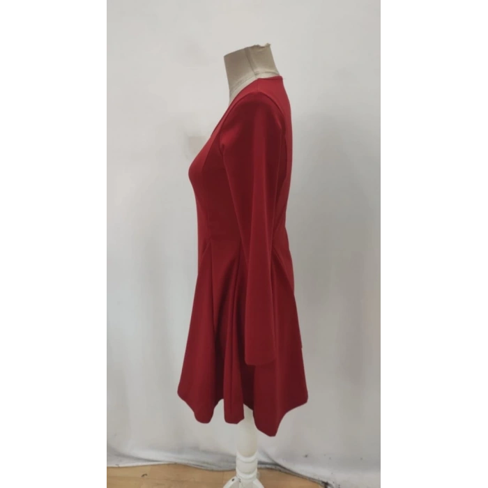 Kadın Uzun Kollu Kare Yakalı Mini Ithal Krep Elbise