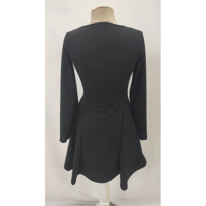 Kadın Uzun Kollu Kare Yakalı Mini Ithal Krep Elbise