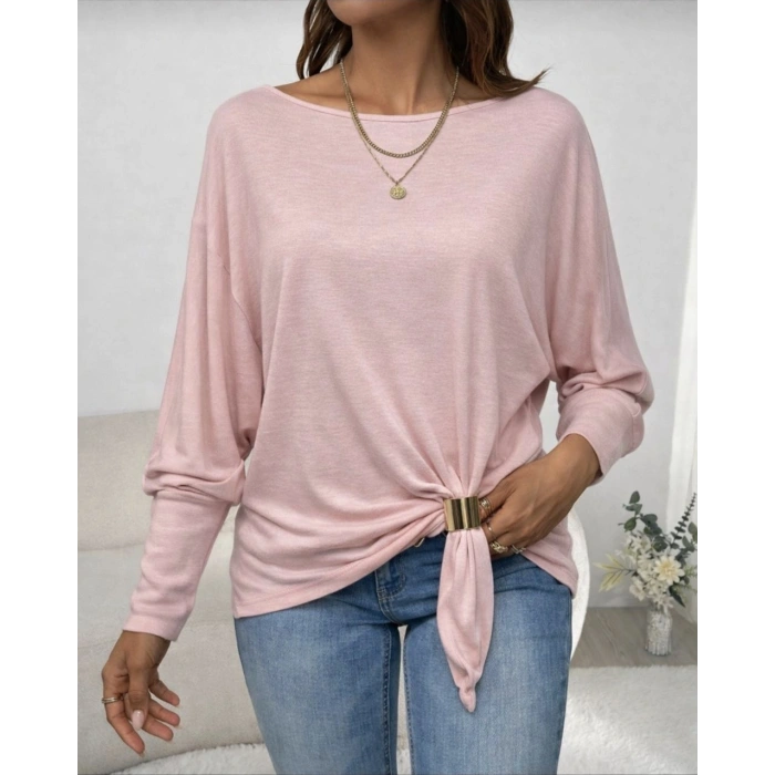 Kadın Uzun Kollu Kayık Yaka Manşet Ve Toka Detay Bluz