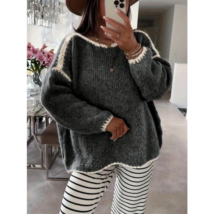 Kadın Uzun Kollu Kayık Yaka Triko Bluz