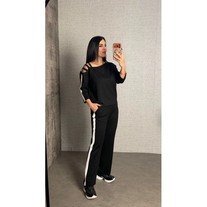 Kadın Uzun Kollu Kolu Tül Yanları şerit Detay Modal Ikili Takım