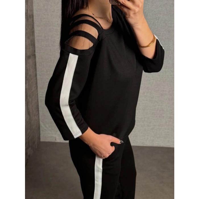 Kadın Uzun Kollu Kolu Tül Yanları şerit Detay Modal Ikili Takım