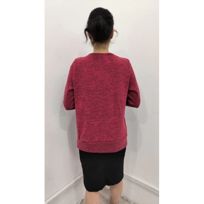 Kadın Uzun Kollu Kruvaze Yaka Kol Ve Etek Ucu Manşet Detay Yumoş Bluz