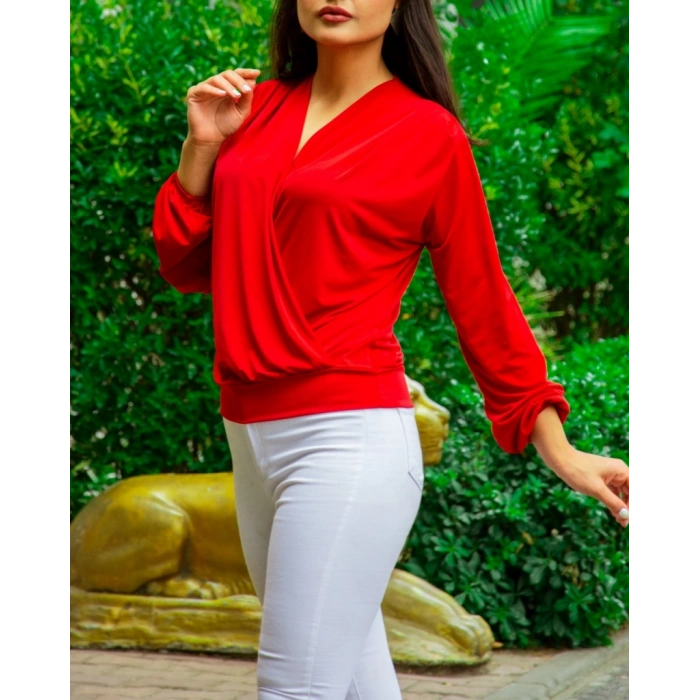 Kadın Uzun Kollu Kruvaze Yaka Sandy Bluz