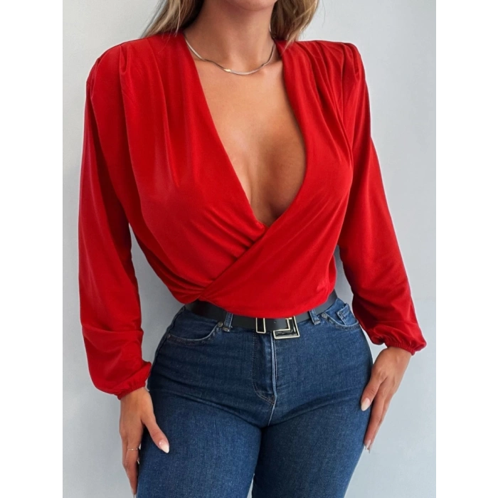 Kadın Uzun Kollu Kruvaze Yaka Sandy Bluz