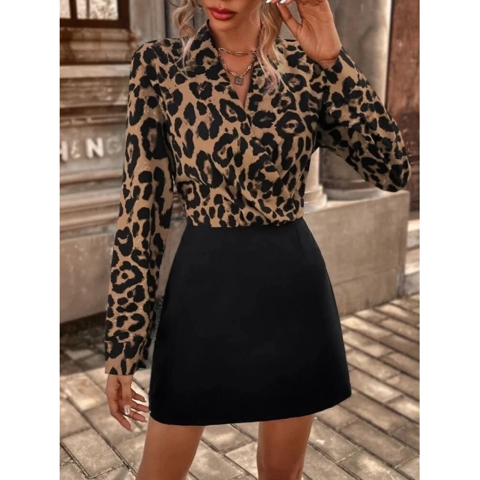 Kadın Uzun Kollu Kruvaze Yakalı üst Dalgıç Alt Ithal Krep Mini Elbise