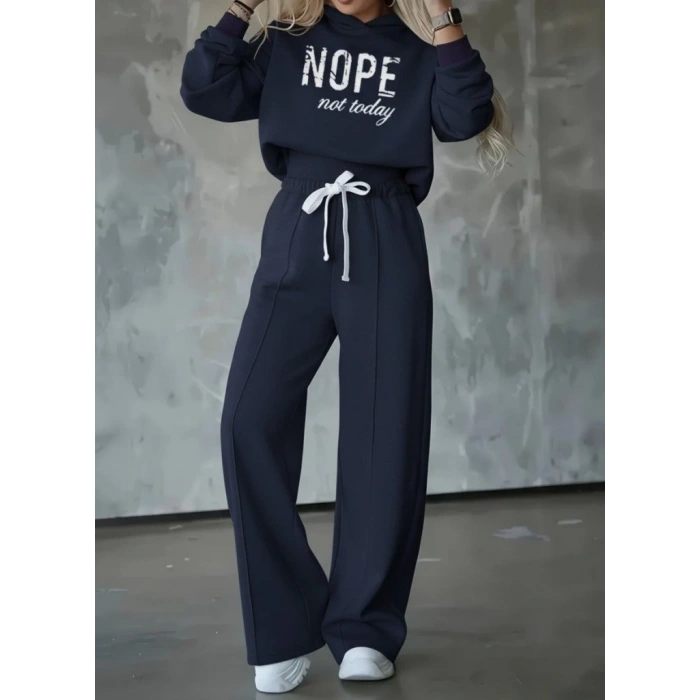 Kadın Uzun Kollu Nope Baskılı Beli Ribanalı Ikili Takım