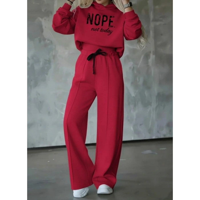 Kadın Uzun Kollu Nope Baskılı Beli Ribanalı Ikili Takım