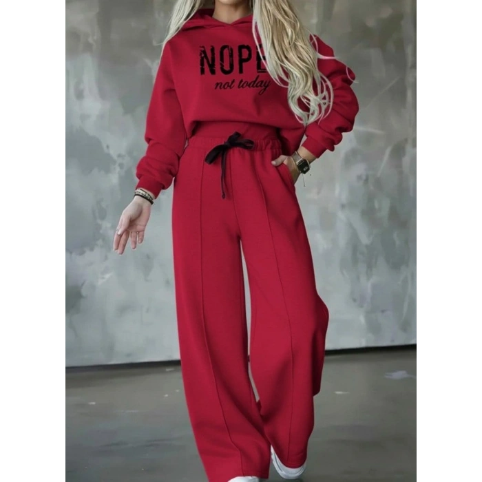 Kadın Uzun Kollu Nope Baskılı Beli Ribanalı Ikili Takım