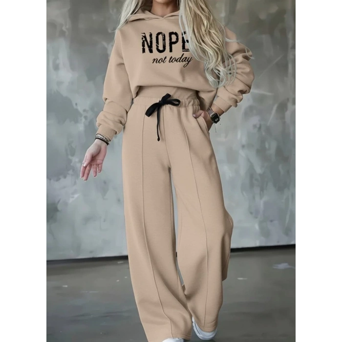 Kadın Uzun Kollu Nope Baskılı Beli Ribanalı Ikili Takım