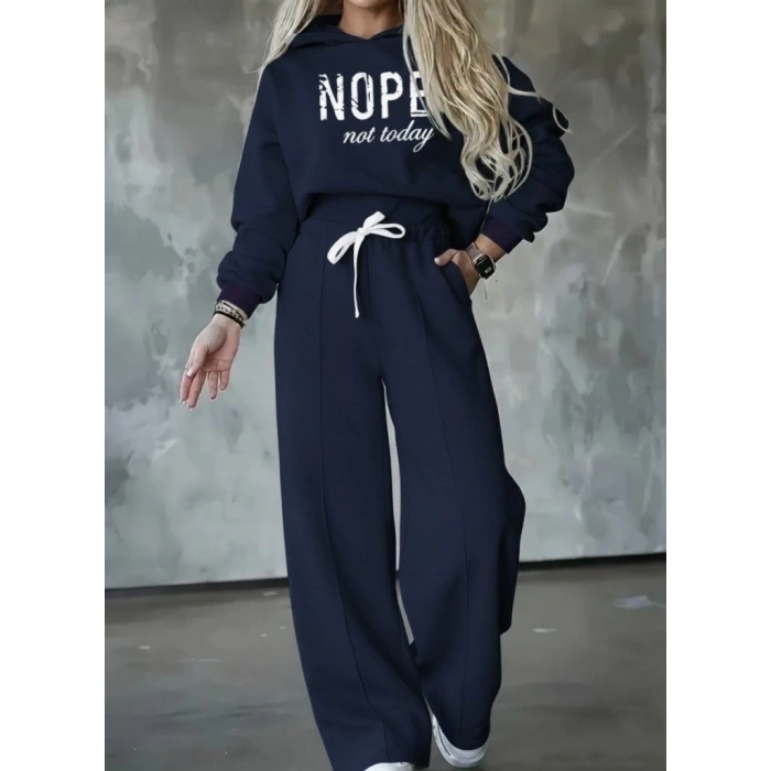 Kadın Uzun Kollu Nope Baskılı Beli Ribanalı Ikili Takım