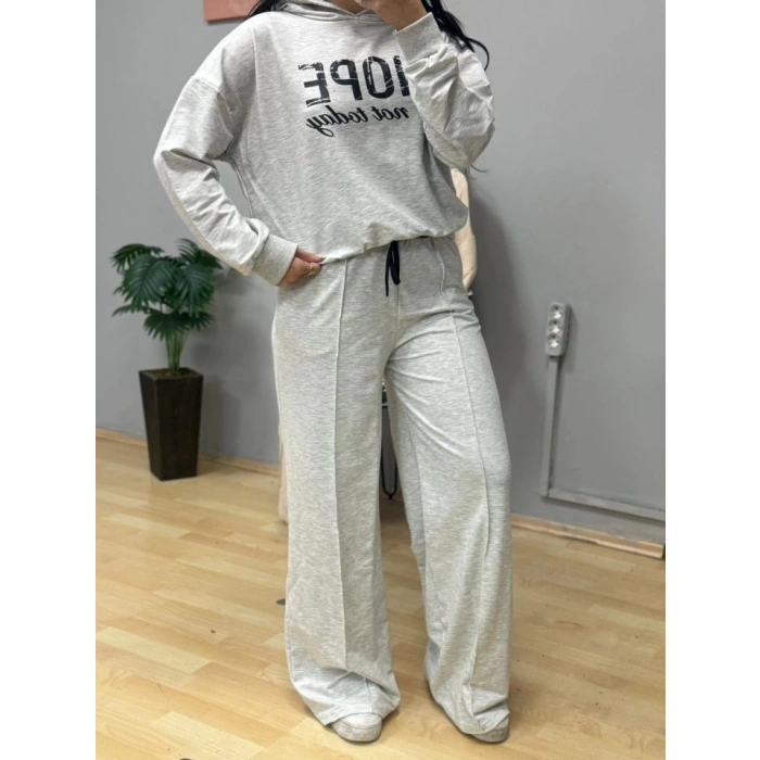 Kadın Uzun Kollu Nope Baskılı Beli Ribanalı Ikili Takım