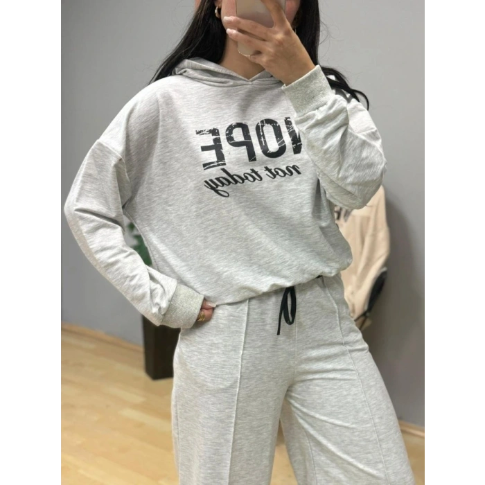 Kadın Uzun Kollu Nope Baskılı Beli Ribanalı Ikili Takım