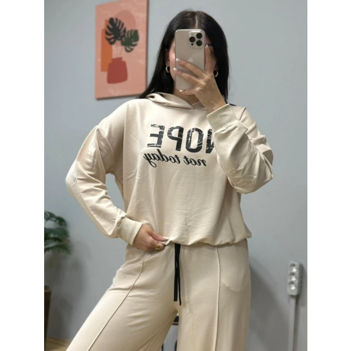 Kadın Uzun Kollu Nope Baskılı Beli Ribanalı Ikili Takım