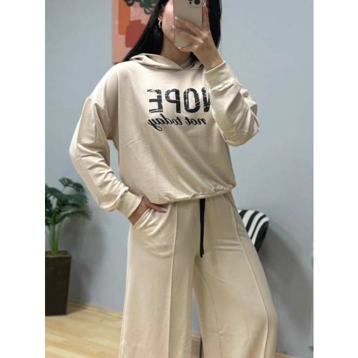 Kadın Uzun Kollu Nope Baskılı Beli Ribanalı Ikili Takım