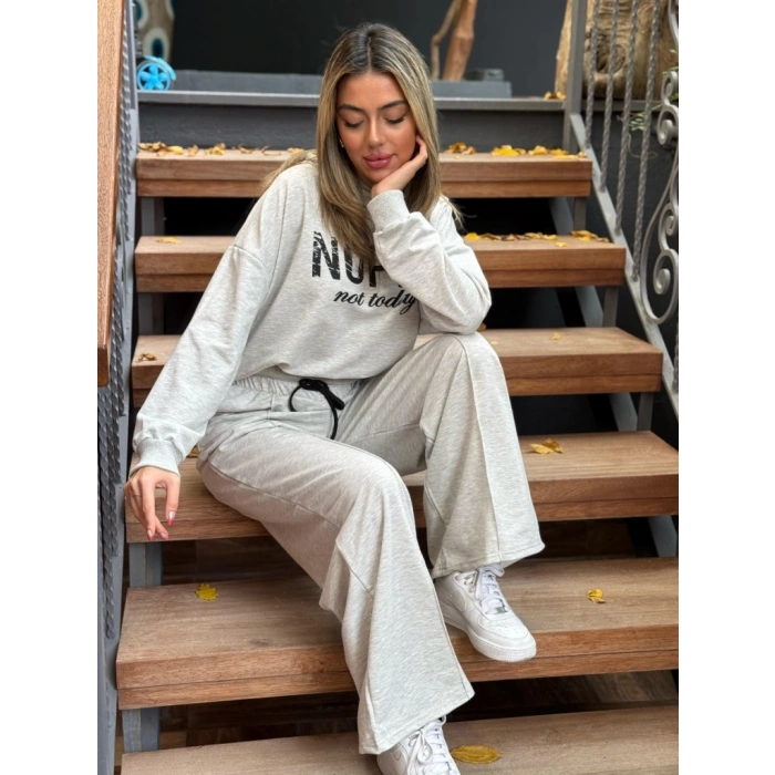 Kadın Uzun Kollu Nope Baskılı Beli Ribanalı Ikili Takım