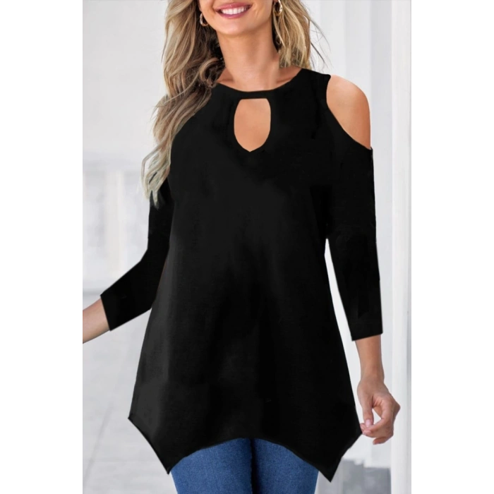 Kadın Uzun Kollu Omuz Ve Göğüs Dekolte Detay Viskon Bluz