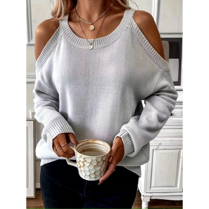 Kadın Uzun Kollu Omuzlardan Açık Askılı Triko Bluz