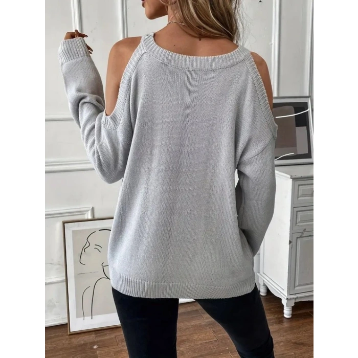 Kadın Uzun Kollu Omuzlardan Açık Askılı Triko Bluz