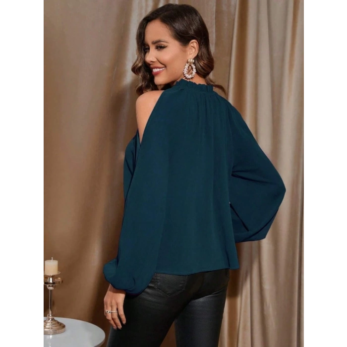 Kadın Uzun Kollu Omuzlardan Açık Sandy Bluz