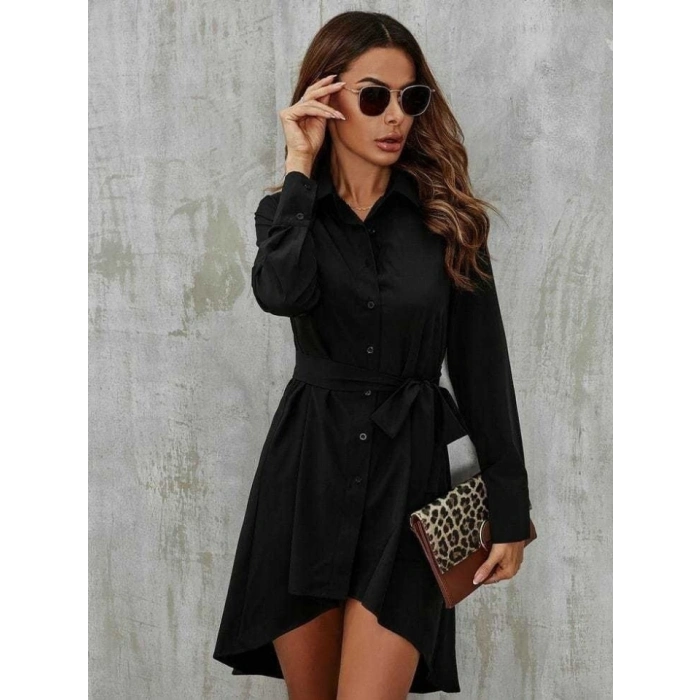 Kadın Uzun Kollu ön Kısım Kısım Arka Kısım Uzun Trikoton Gömlek Elbise