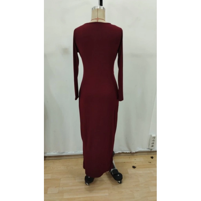 Kadın Uzun Kollu önden çapraz Detaylı Yandan Toka Detaylı Uzun Sandy Elbise