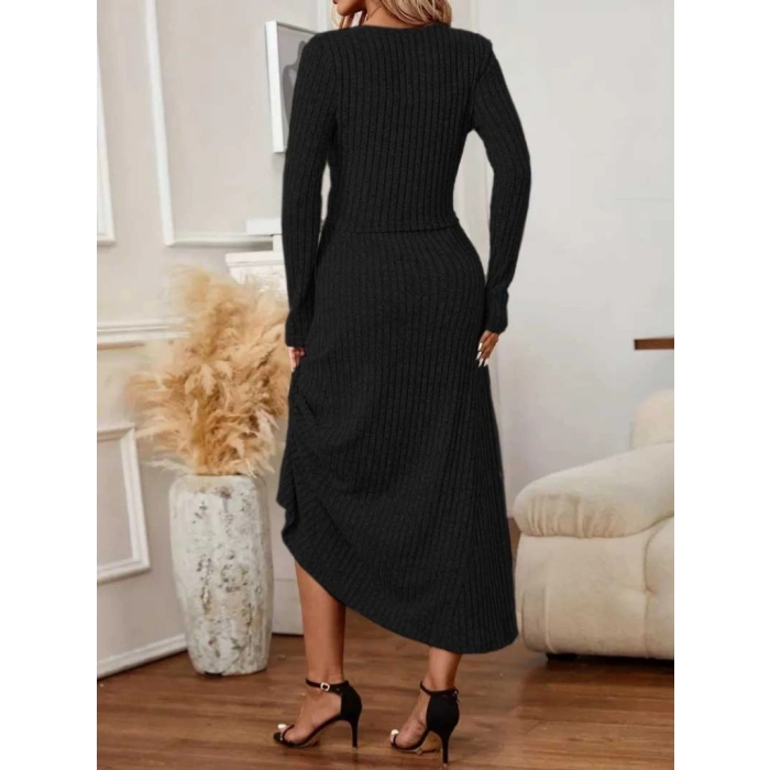 Kadın Uzun Kollu önden Düğmeli Bluz Ve Yüksek Bel A Kesim Uzun Etek şardonlu Kaşkorse Ikili Takım