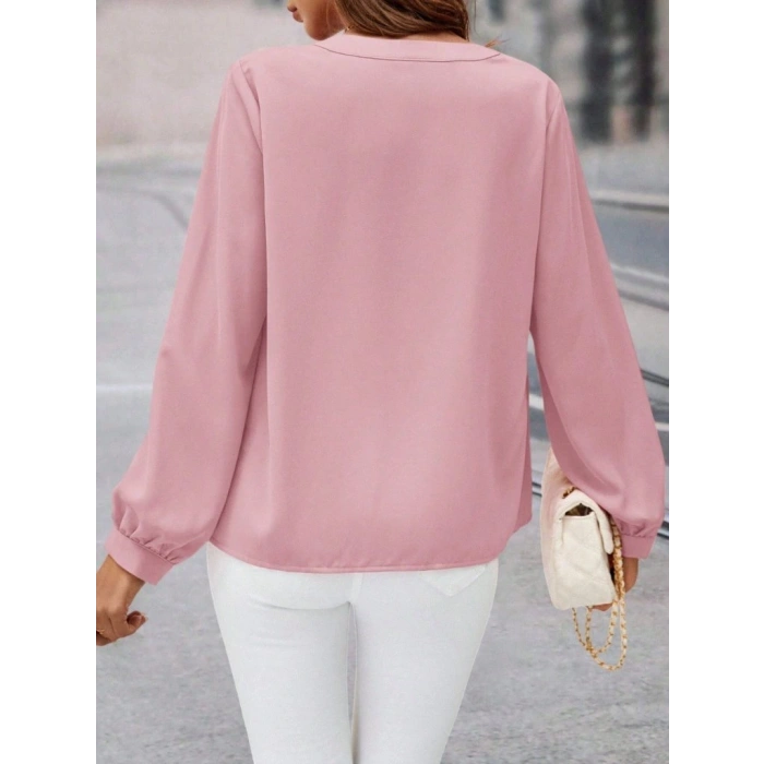 Kadın Uzun Kollu önden Düğmeli Hakim Yaka Ithal Krep Bluz