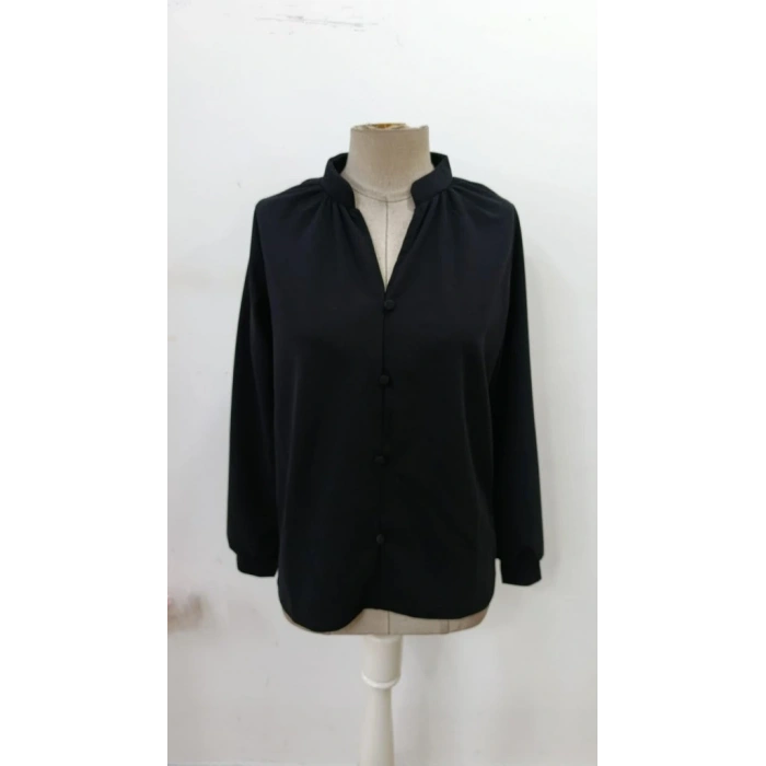 Kadın Uzun Kollu önden Düğmeli Hakim Yaka Ithal Krep Bluz