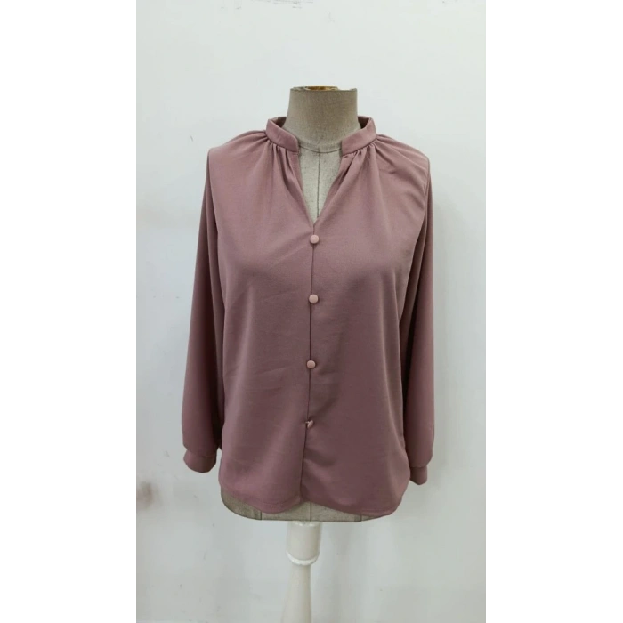 Kadın Uzun Kollu önden Düğmeli Hakim Yaka Ithal Krep Bluz