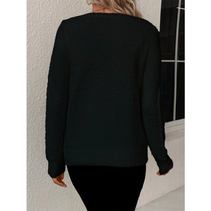 Kadın Uzun Kollu önden Düğmeli Kısa Triko Hırka