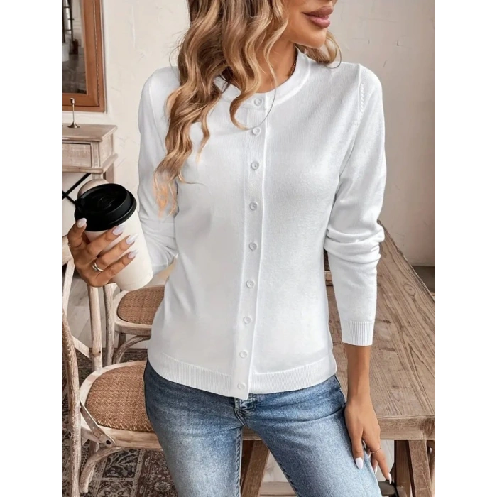 Kadın Uzun Kollu önden Düğmeli Triko Ceket