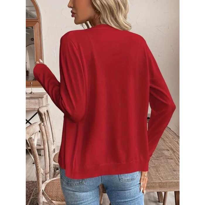 Kadın Uzun Kollu önden Düğmeli Triko Ceket