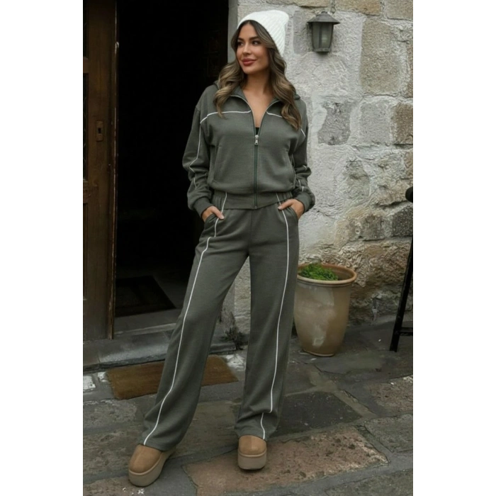 Kadın Uzun Kollu önden Fermuarlı Bluz Ve Pantolon Modal Ikili Takım