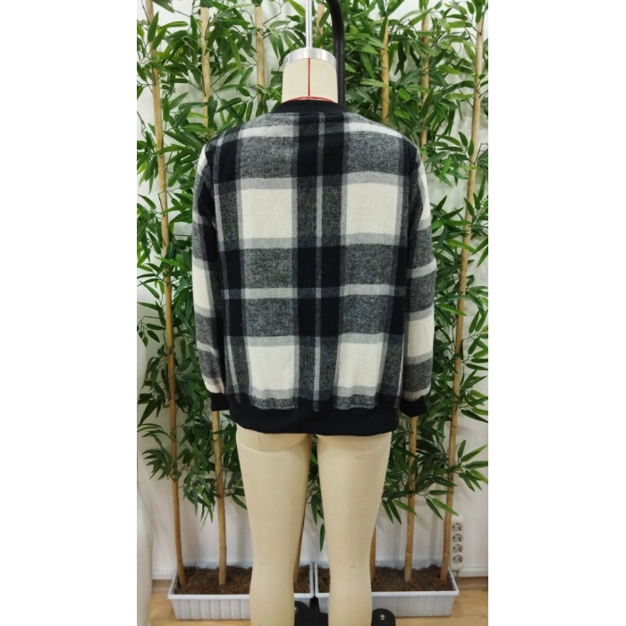 Kadın Uzun Kollu önden Fermuarlı Ekose Desenli Ceket