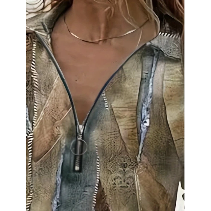 Kadın Uzun Kollu önden Fermuarlı Iki Iplik Bluz