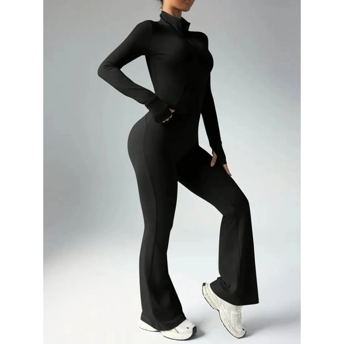 Kadın Uzun Kollu önden Fermuarlı Kısa Dalgıç Bluz Ve Pantolon Ikili Takım