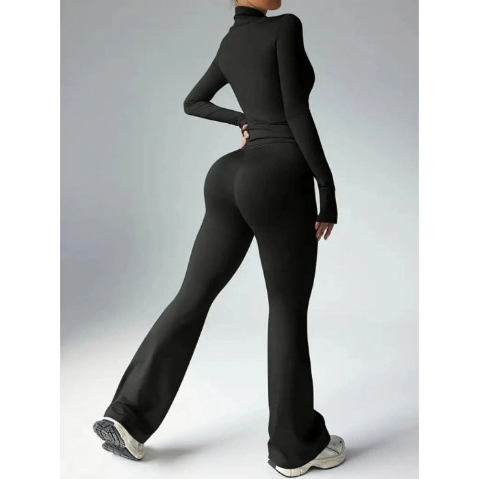 Kadın Uzun Kollu önden Fermuarlı Kısa Dalgıç Bluz Ve Pantolon Ikili Takım