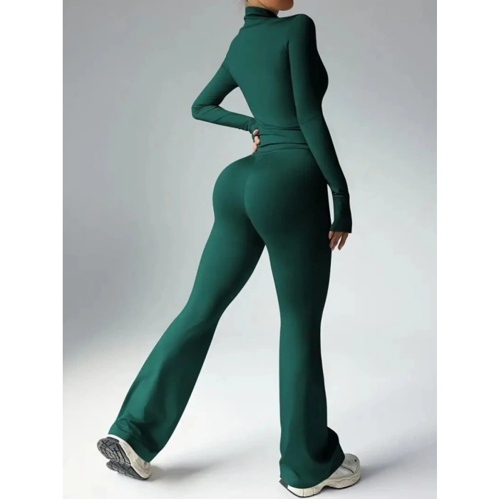 Kadın Uzun Kollu önden Fermuarlı Kısa Dalgıç Bluz Ve Pantolon Ikili Takım