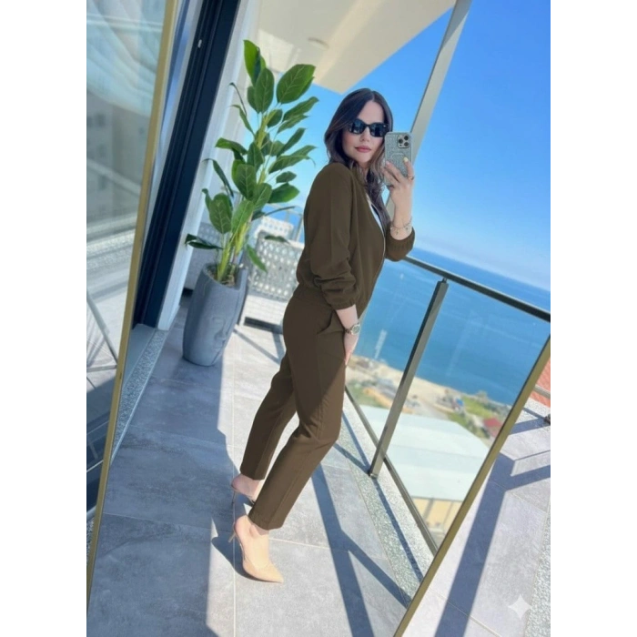 Kadın Uzun Kollu önden Fermuarlı Modal Ceket Ve Pantolon Ikili Takım