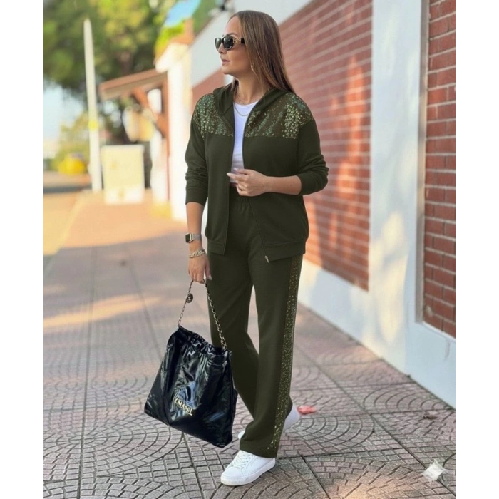 Kadın Uzun Kollu önden Fermuarlı Pul Payetli Alt üst Viskon Iki Iplik Takım