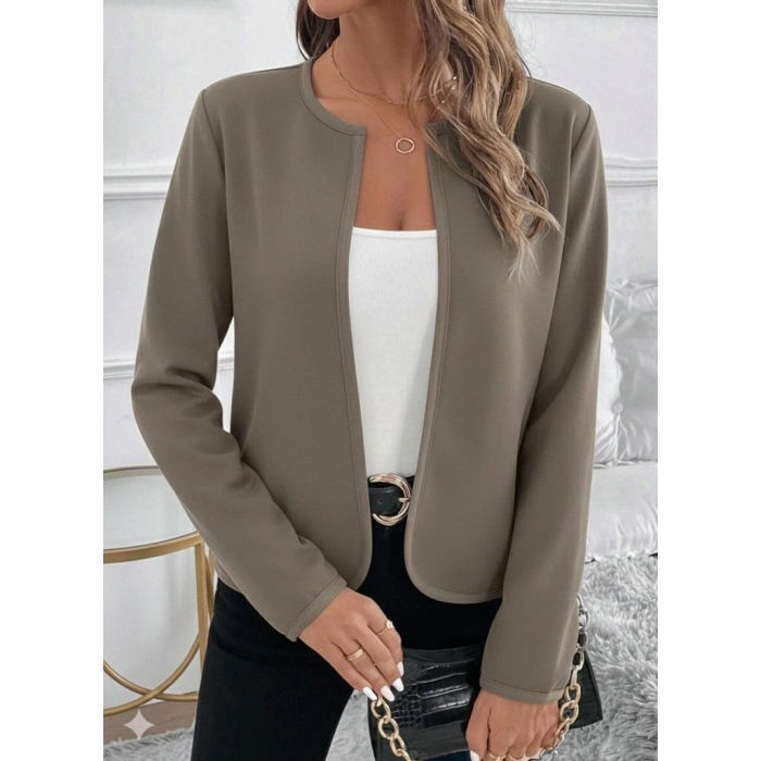 Kadın Uzun Kollu önü Açık Dalgıç Kısa Vizon Ceket