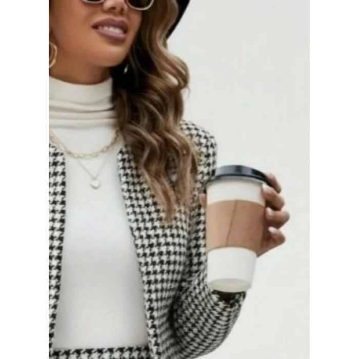 Kadın Uzun Kollu önü Açık Dokuma Ceket Ve Mini Etek Ikili Takım