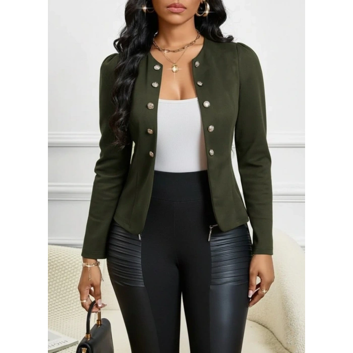 Kadın Uzun Kollu önü Açık Düğmeli Kısa Süet Ceket